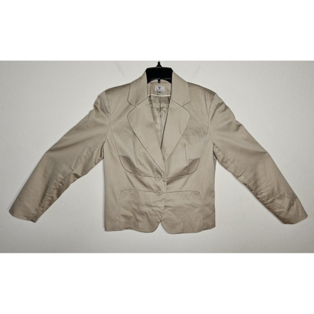 Worthington Tan Blazer Lined Long Sleeve 2 Button Jacket Womans Size 12